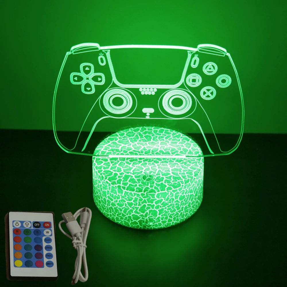 FanzyMarket Neon Gamer 3D LED RGB night light, gaming table lamp with colorful glow for kids, bedroom, or gamer room decor.
