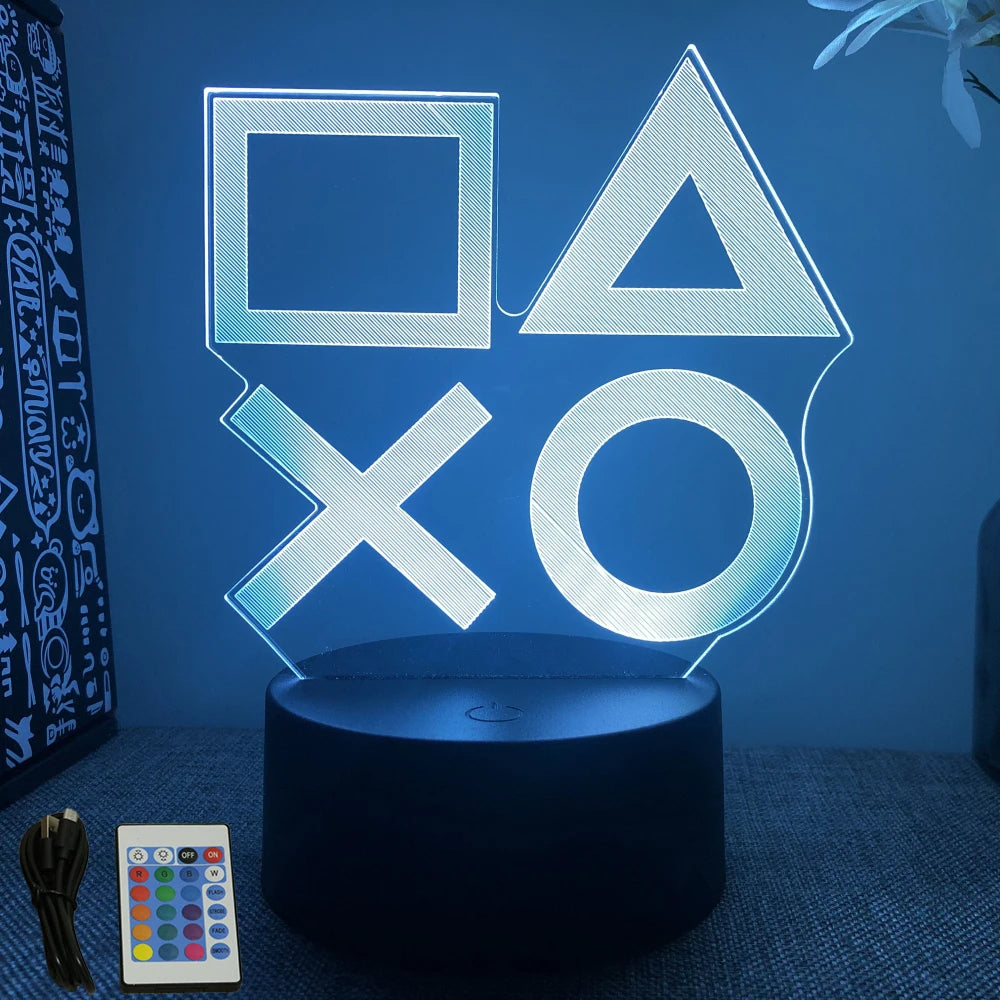 FanzyMarket Neon Gamer 3D LED night light with RGB colors, gaming-themed lamp suitable for kids' bedrooms and gamer rooms.