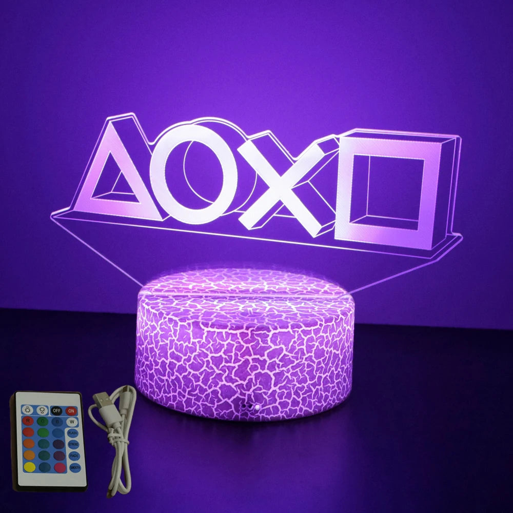 FanzyMarket Neon Gamer 3D LED Night Light RGB gaming table lamp with colorful neon design for kids, bedroom, and gamer room decor.