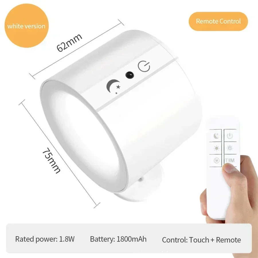 FanzyMarket double-head magnetic LED wall lamp with rechargeable, 360° rotating, dimmable spotlight and wireless remote for bedroom or living room