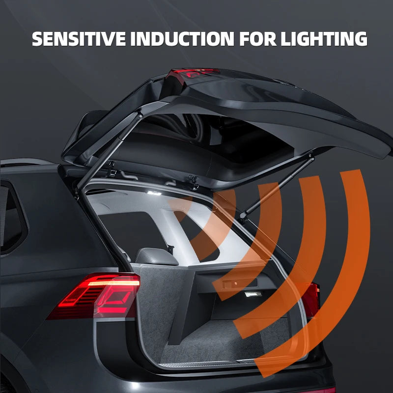 FanzyMarket 3-color motion sensor LED night lamps, USB-C rechargeable, wireless portable lights for car trunks, vans, and home.