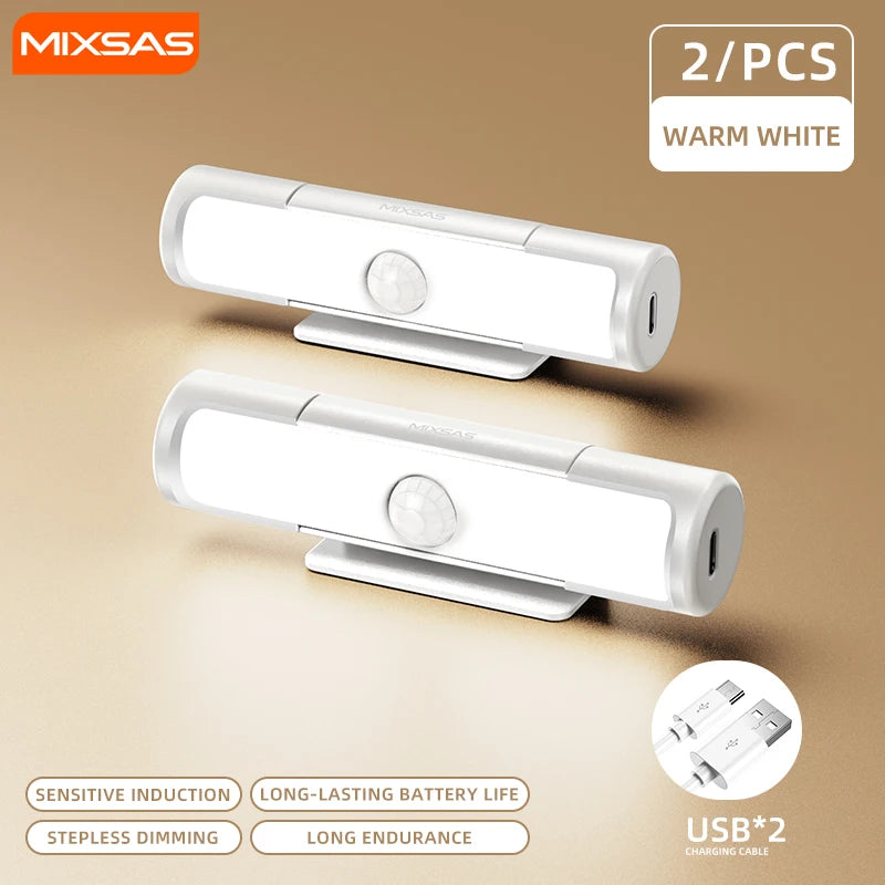 FanzyMarket 3-color motion sensor LED night lights, USB-C rechargeable, wireless portable lamps for car trunks, vans, and home lighting.