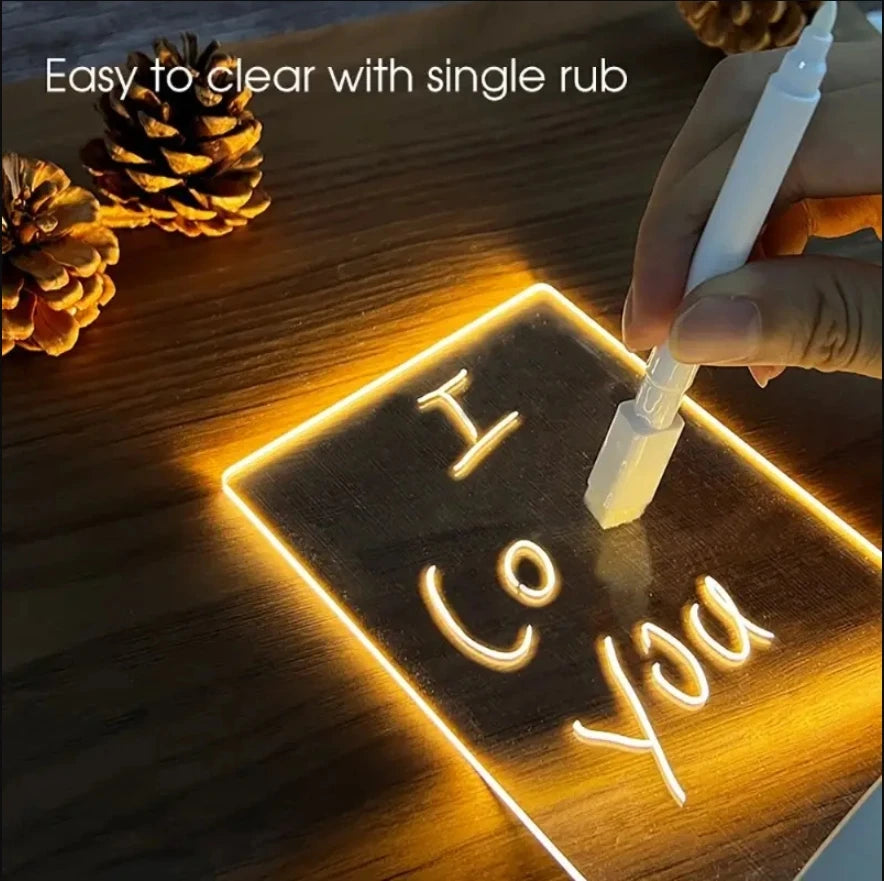 FanzyMarket LED erasable message board night light with USB, acrylic note board, pen, and creative desk lamp for kids and girlfriends.
