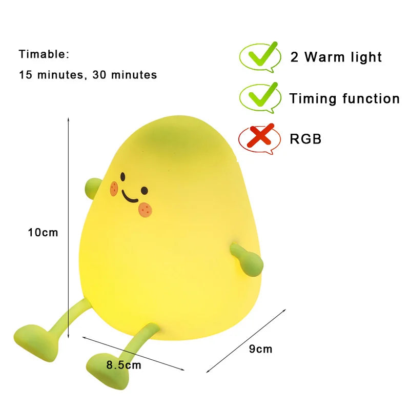 FanzyMarket Capybara and Mango LED night light for kids with touch sensor, RGB color options, rechargeable USB, and timer functionality.