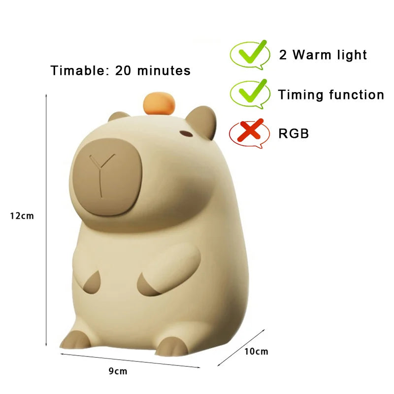 FanzyMarket Capybara and Mango LED night light with touch sensor, rechargeable USB, RGB dimmable lighting, perfect for kids' decor and sleep.
