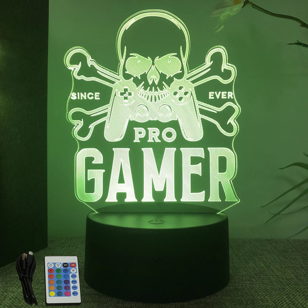 FanzyMarket 3D LED Neon Gamer Lamp with RGB acrylic design, remote control, and touch activation for gaming or kids' rooms.