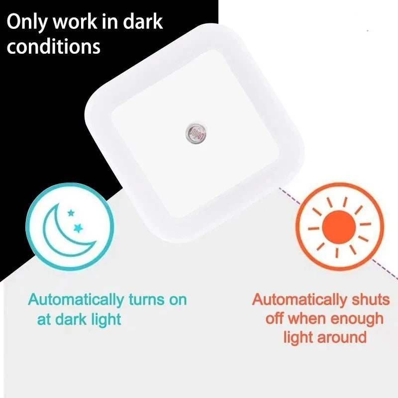 FanzyMarket wireless LED night light with EU plug, blue light, light sensor, tricolor illumination, ideal for kids' bedrooms.