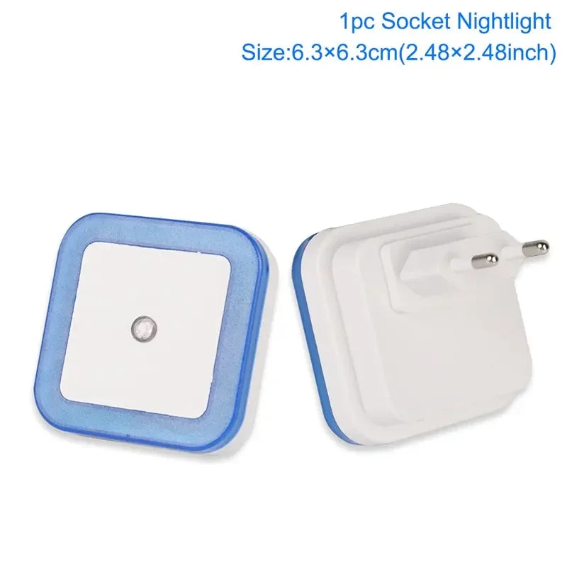 FanzyMarket wireless LED night light with EU plug, blue tricolor light, light sensor, ideal for kids' bedrooms.