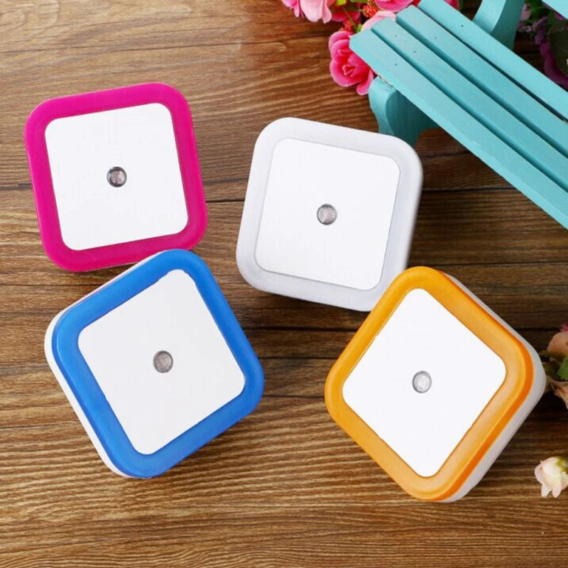 FanzyMarket LED sensor night light with EU plug, blue glow, auto on/off, suitable for bedrooms, nurseries, and kids' rooms.