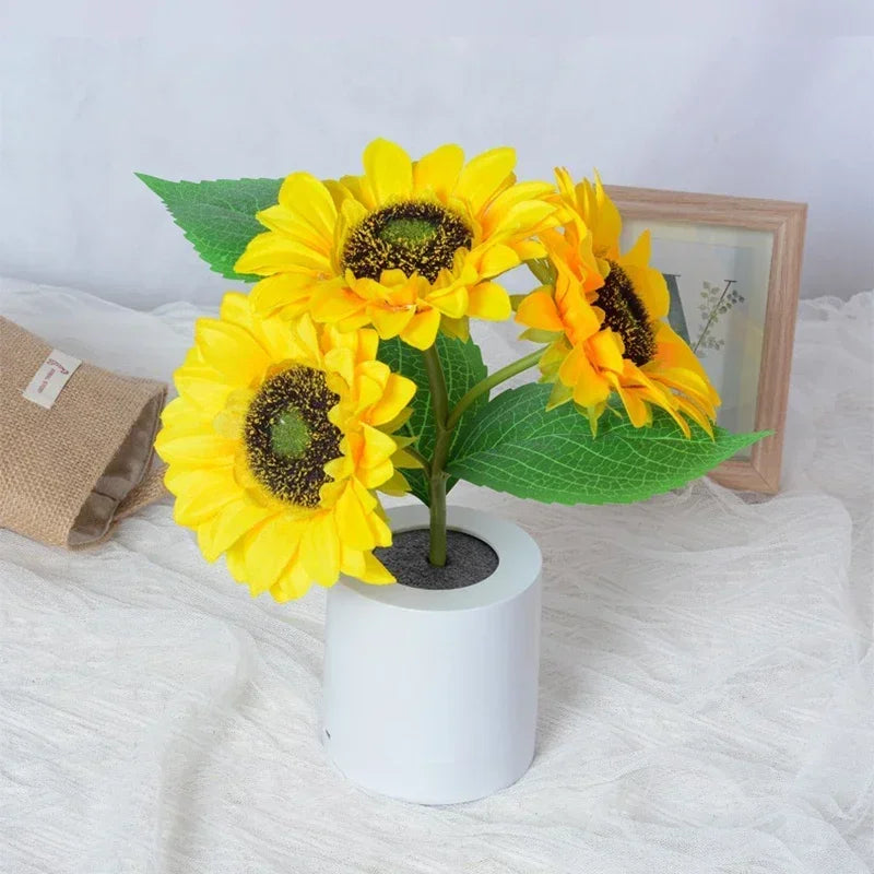 FanzyMarket rechargeable sunflower LED night light with warm light, USB bedside table lamp, featuring 3 LEDs for cozy lighting.