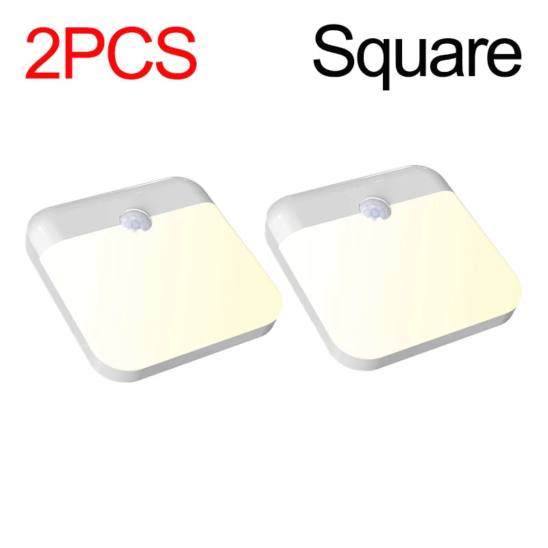 FanzyMarket USB rechargeable motion sensor night light with warm and cool LEDs, magnetic mount for bedroom, hallway, closet, and stairs.