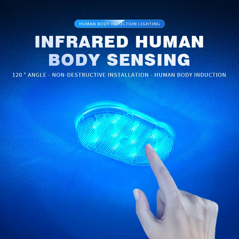 FanzyMarket wireless motion sensor LED night light with USB rechargeable battery, suitable for car trunks, closets, and cabinets.