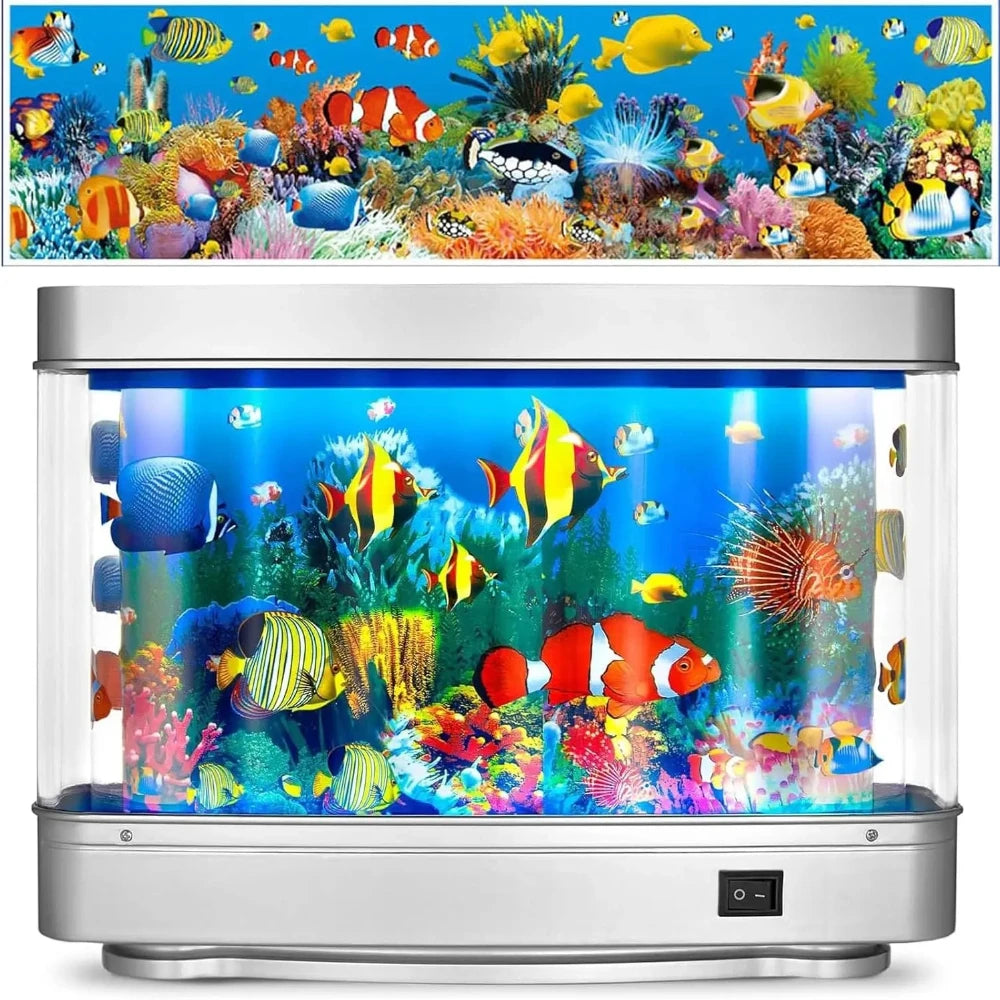 FanzyMarket Ocean Aquarium Motion Lamp with virtual moving tropical fish, decorative night light for soothing ambient lighting.