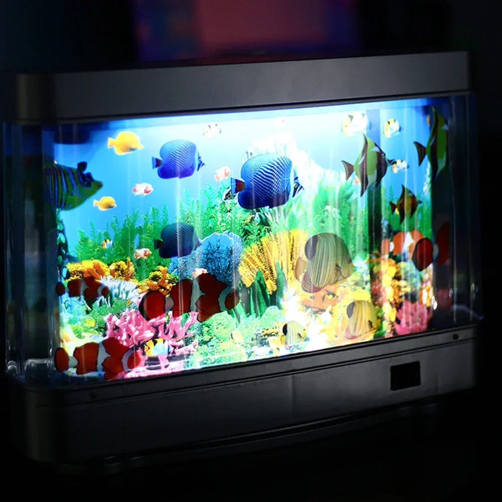 FanzyMarket Ocean Aquarium Motion Lamp with tropical fish design, virtual moving fish night light for decor and ambient lighting