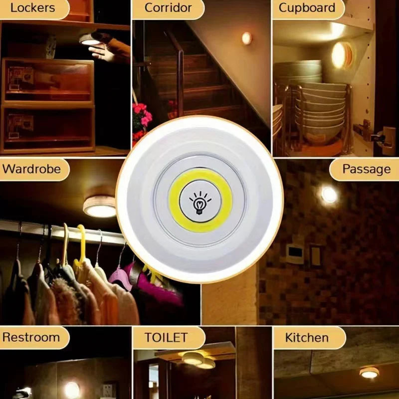 FanzyMarket dimmable battery-operated LED under-cabinet light with remote, ideal for closets, wardrobes, and bathroom night lighting.