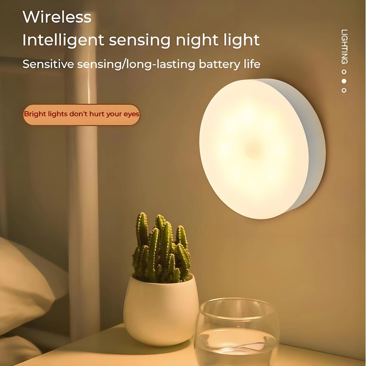 FanzyMarket 2-pack LED night lights with motion sensors, USB rechargeable, magnetic, auto on/off, warm white illumination.