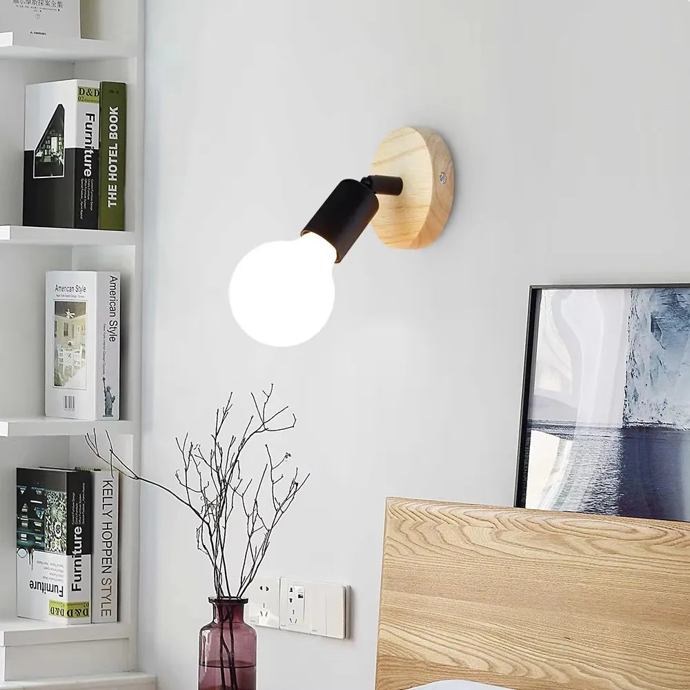 Vintage industrial E27 wall sconce by FanzyMarket featuring retro wood and iron design for bedroom or dining room lighting.