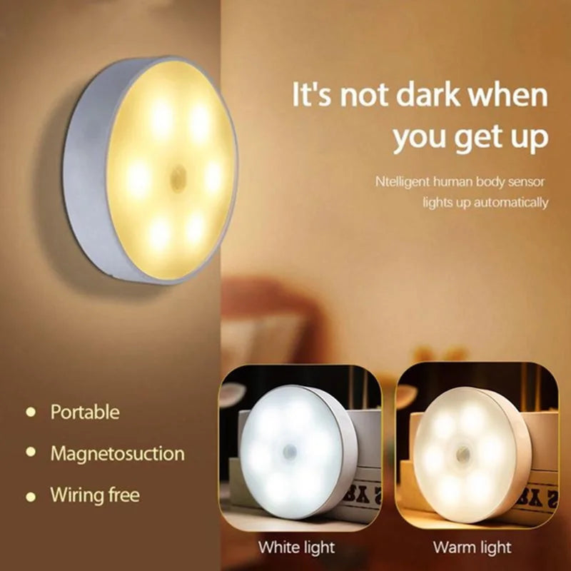 FanzyMarket USB rechargeable motion sensor LED night light showing warm and cold white light in a modern home setting