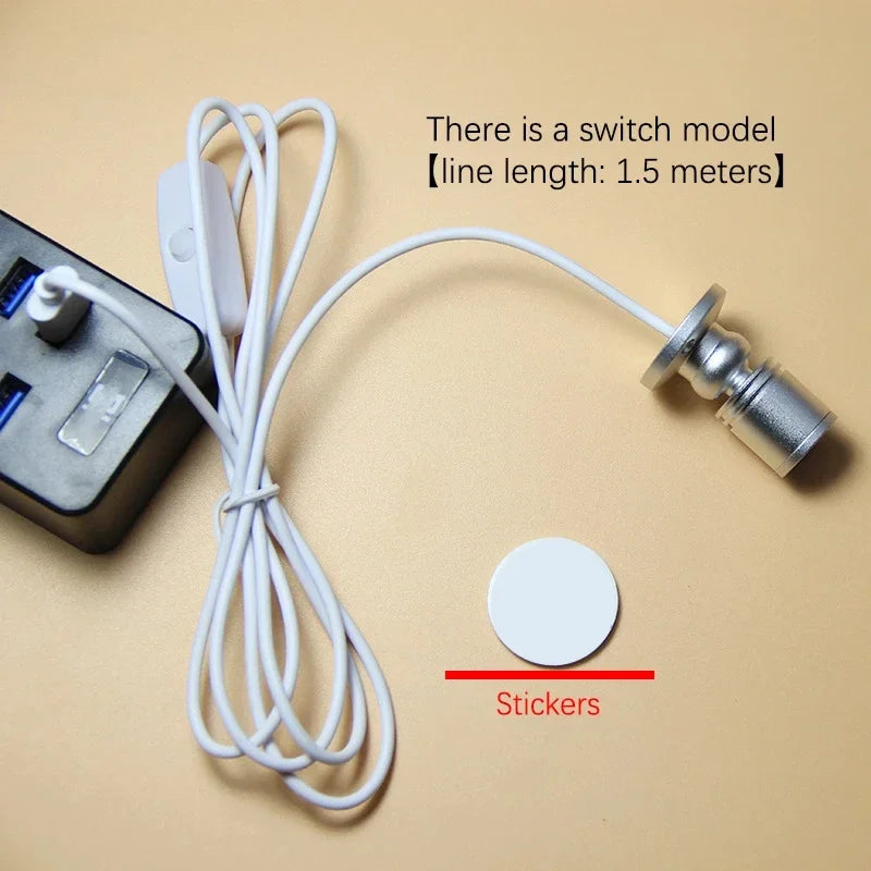 FanzyMarket 3W USB LED mini spotlight with warm white and RGB light, surface mount, rotatable for jewelry or cabinet display lighting.
