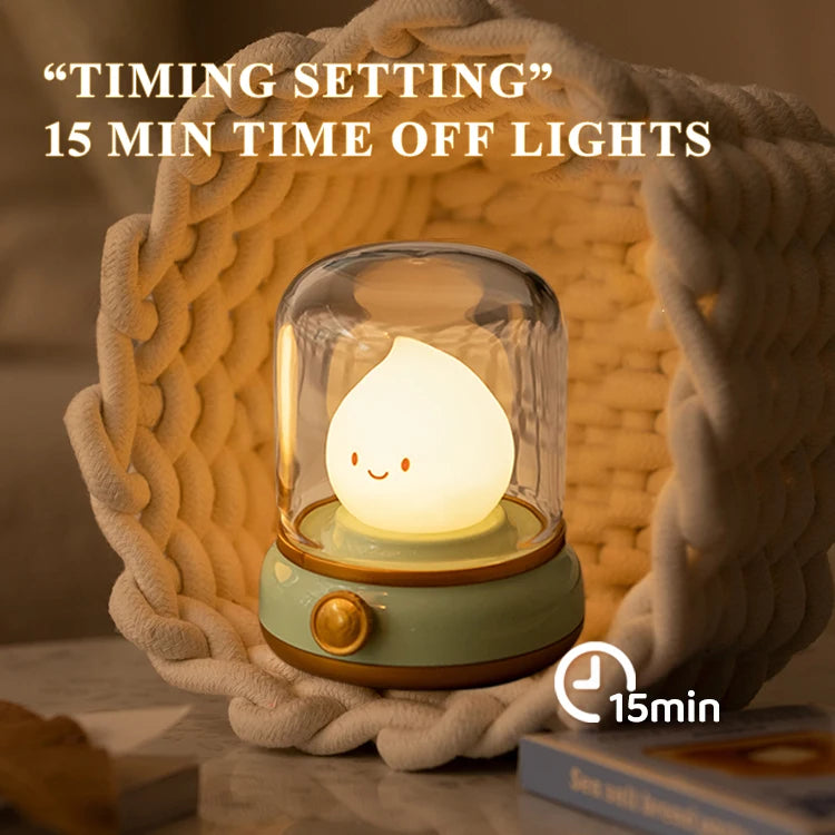 FanzyMarket kerosene-style LED night light with flameless candle design, USB rechargeable, dimmable, perfect for bedroom or camping.