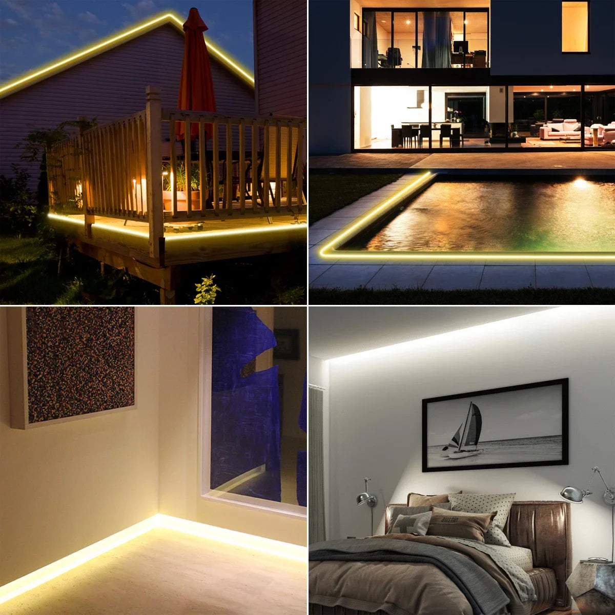 FanzyMarket COB LED strip light with 288 LEDs/m, waterproof IP67, 2m length, warm, neutral, or cool white, with EU and US plugs
