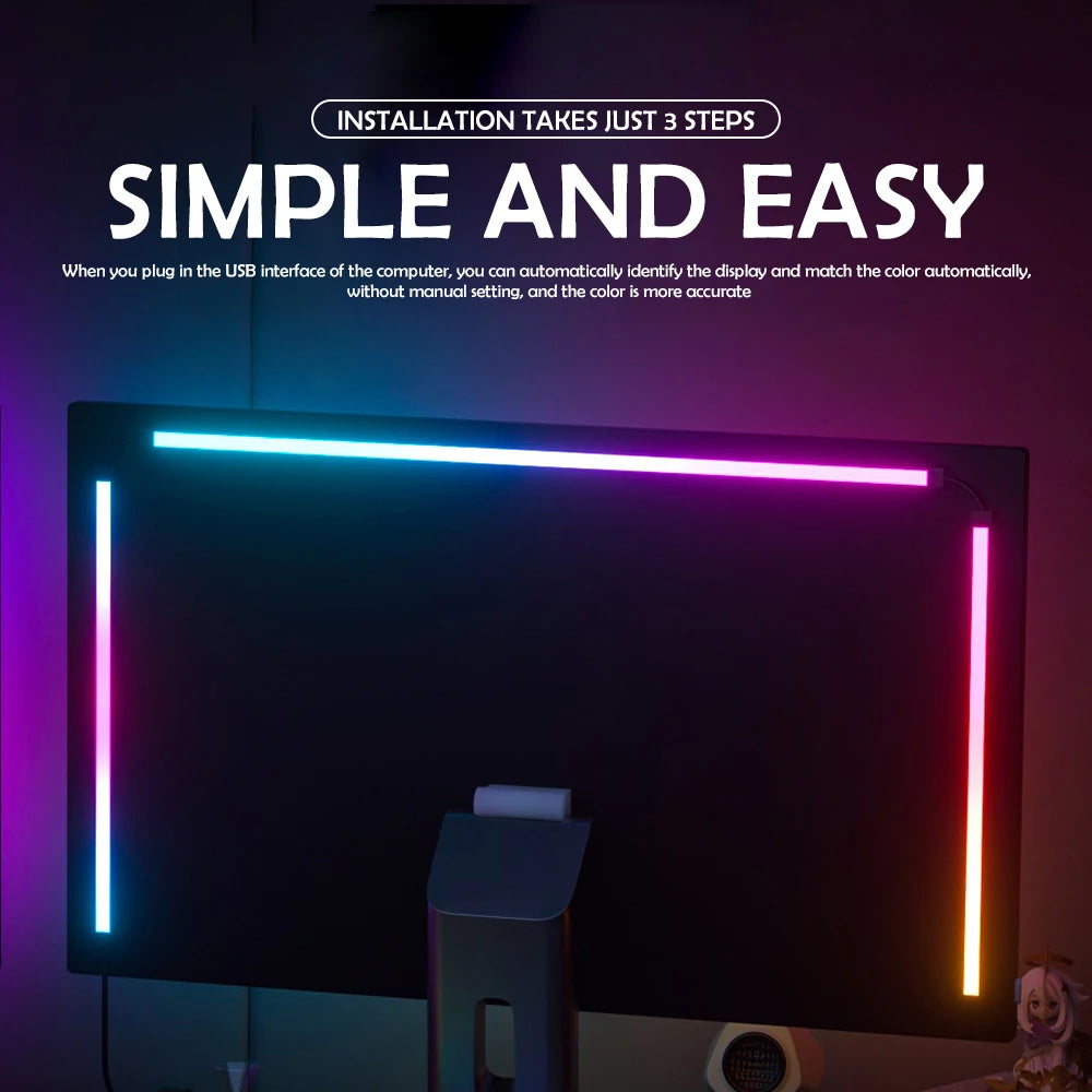FanzyMarket RGB monitor backlight LED strip with app and music sync, designed for gaming, PC, and room decor ambiance.