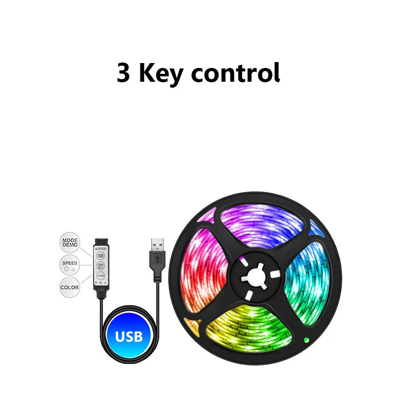FanzyMarket 5050 RGB LED strip light with USB, smart WiFi and Bluetooth, 2-meter length, ideal for TV, bedroom, or kitchen decor.