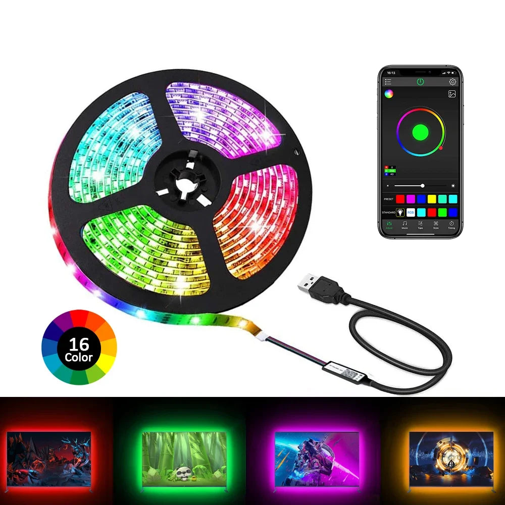 FanzyMarket Bluetooth RGB LED strip lights, 3m 5050 SMD, app-controlled TV backlight and room accent lighting, colorful and flexible.