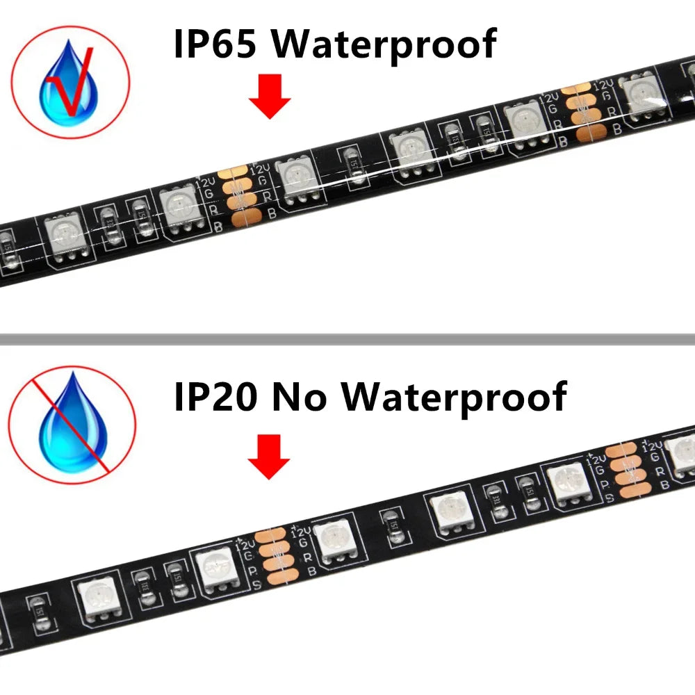 FanzyMarket addressable WS2812b 5V ARGB LED strip with 3-pin RGBIC lighting, 1 meter, suitable for PC case decor and smart lighting.