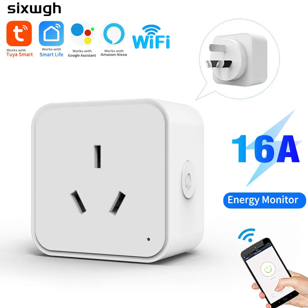 FanzyMarket WiFi Smart Outlet AU Plug with remote control, voice assistant compatibility, and timer for smart home lighting control.