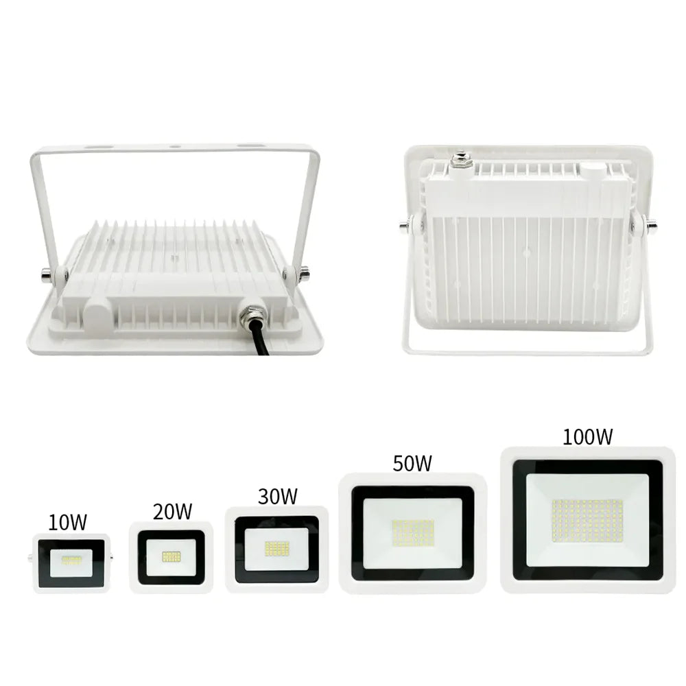 LED flood light made of aluminum, designed for outdoor use with IP68 waterproof protection.