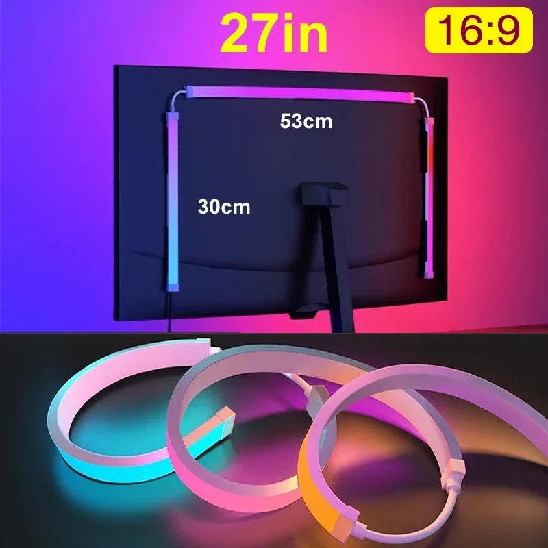 FanzyMarket Ambilight RGB LED monitor backlight strip for 24 to 34-inch screens with USB sync and music reactive lighting.