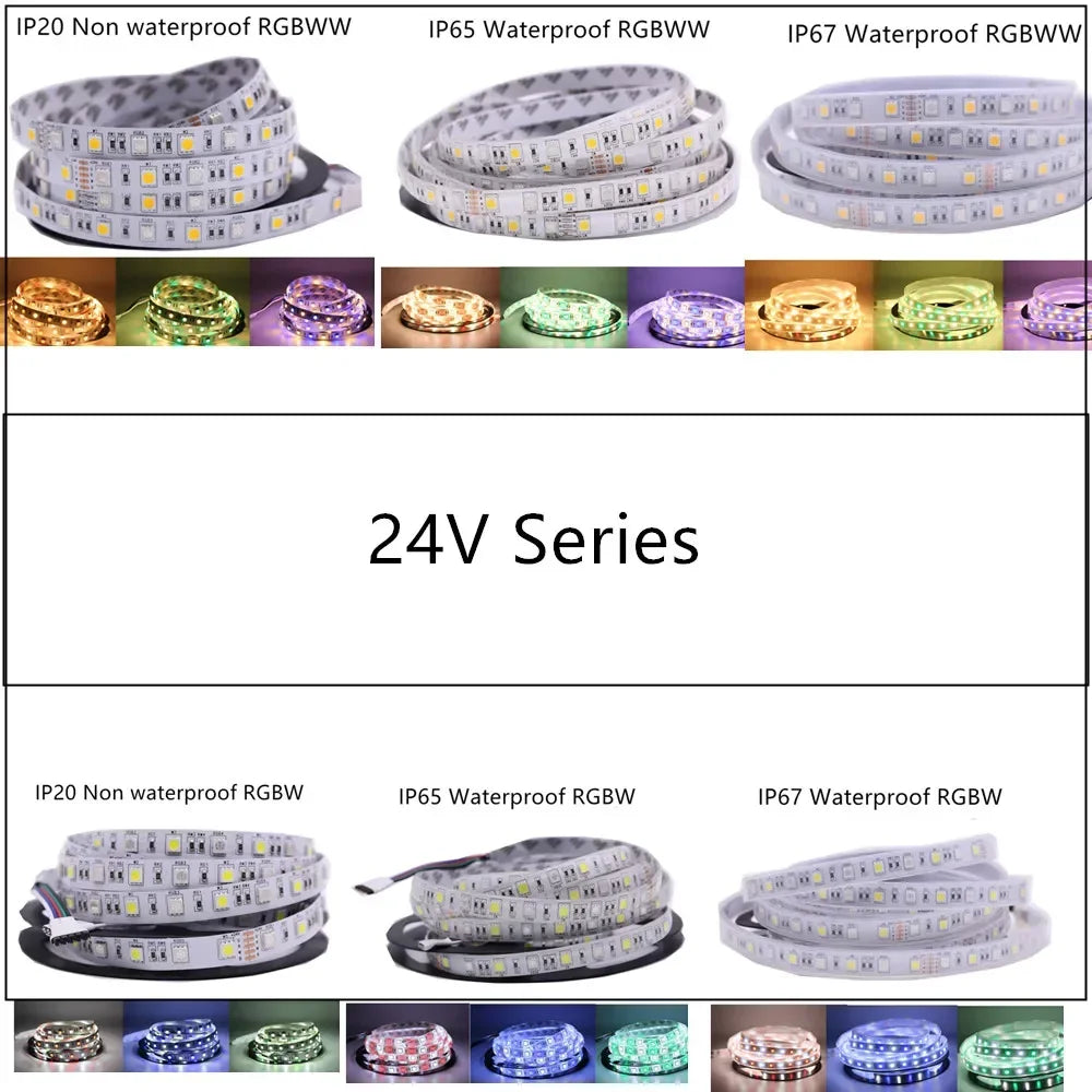 Green waterproof 5-meter RGB LED strip light with 300 5050 SMD LEDs, flexible, suitable for indoor and outdoor decor.