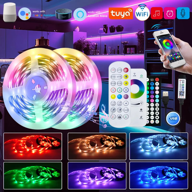 FanzyMarket WiFi USB 5050 RGB LED strip lights, flexible RGB tape for TV and PC backlighting with app and voice control.