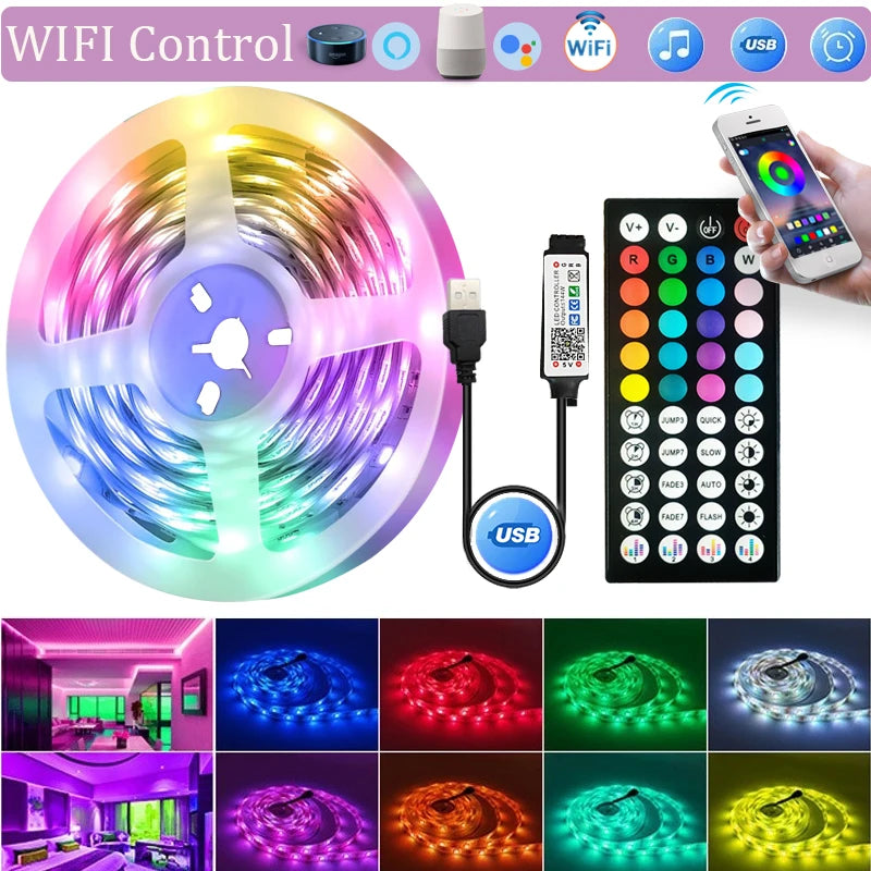 FanzyMarket WiFi USB 5050 RGB LED strip lights, flexible tape for TV and PC backlight with app and voice control, 4 meters long.