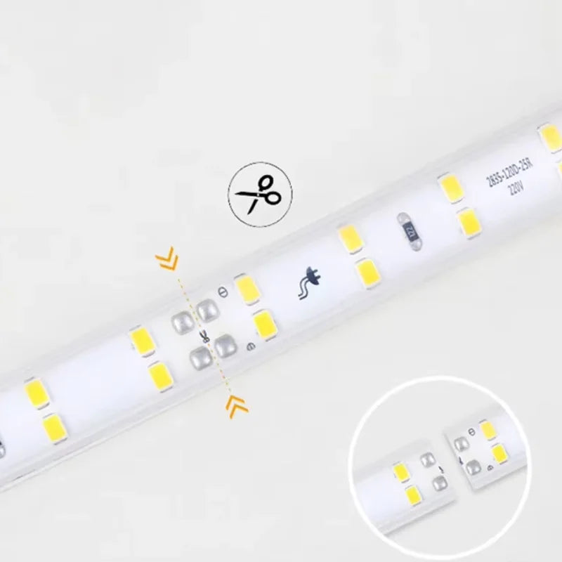 FanzyMarket 220V LED strip, 16m waterproof flexible white LED tape with EU plug, ideal for home, outdoor, kitchen, and garden lighting.