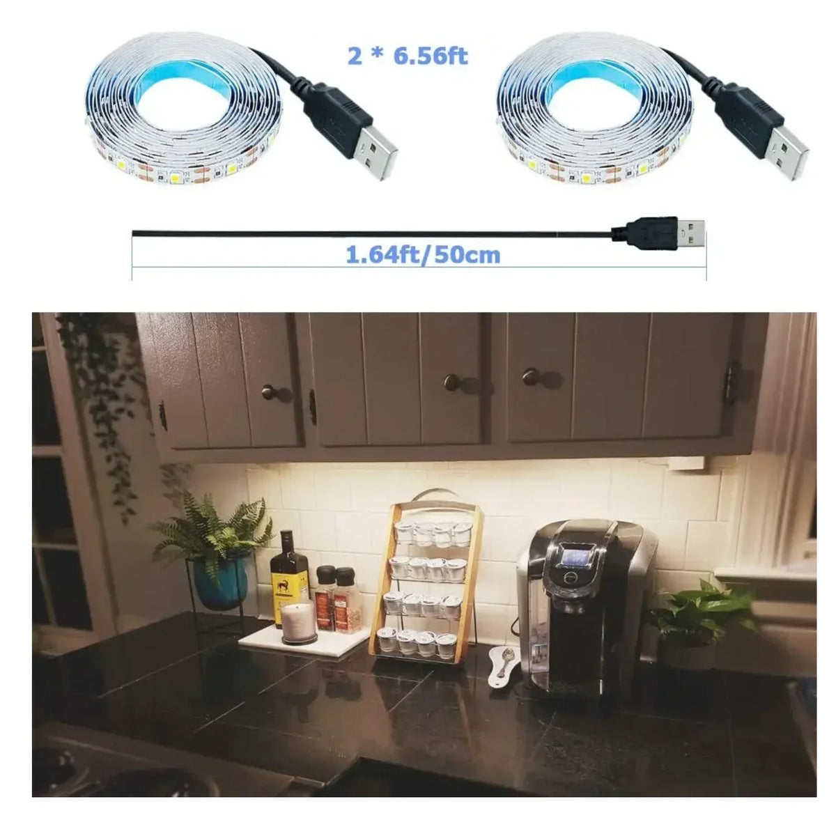 FanzyMarket 5V USB LED strip light in warm and cool white, 4 meters long, ideal for TV backlight and home decor.