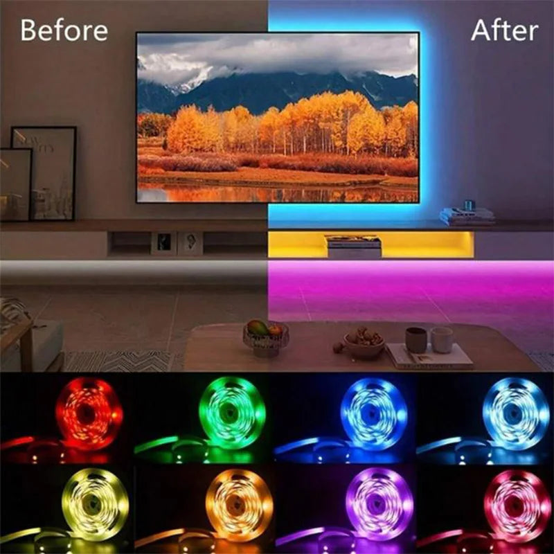 FanzyMarket RGB LED strip lights with Bluetooth and app control, flexible 5V USB smart tape for TV backlight and room decor.
