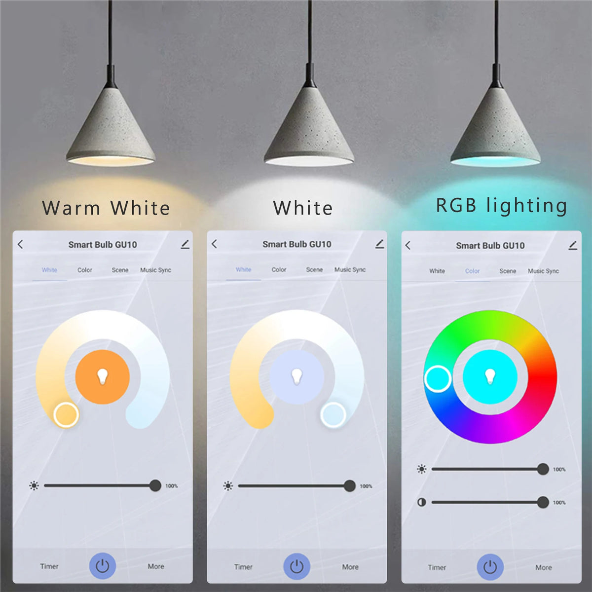 FanzyMarket GU10 Smart LED Bulb 5W RGB+CCT, WiFi & ZigBee, dimmable, voice assistant compatible, controlled via smart app.