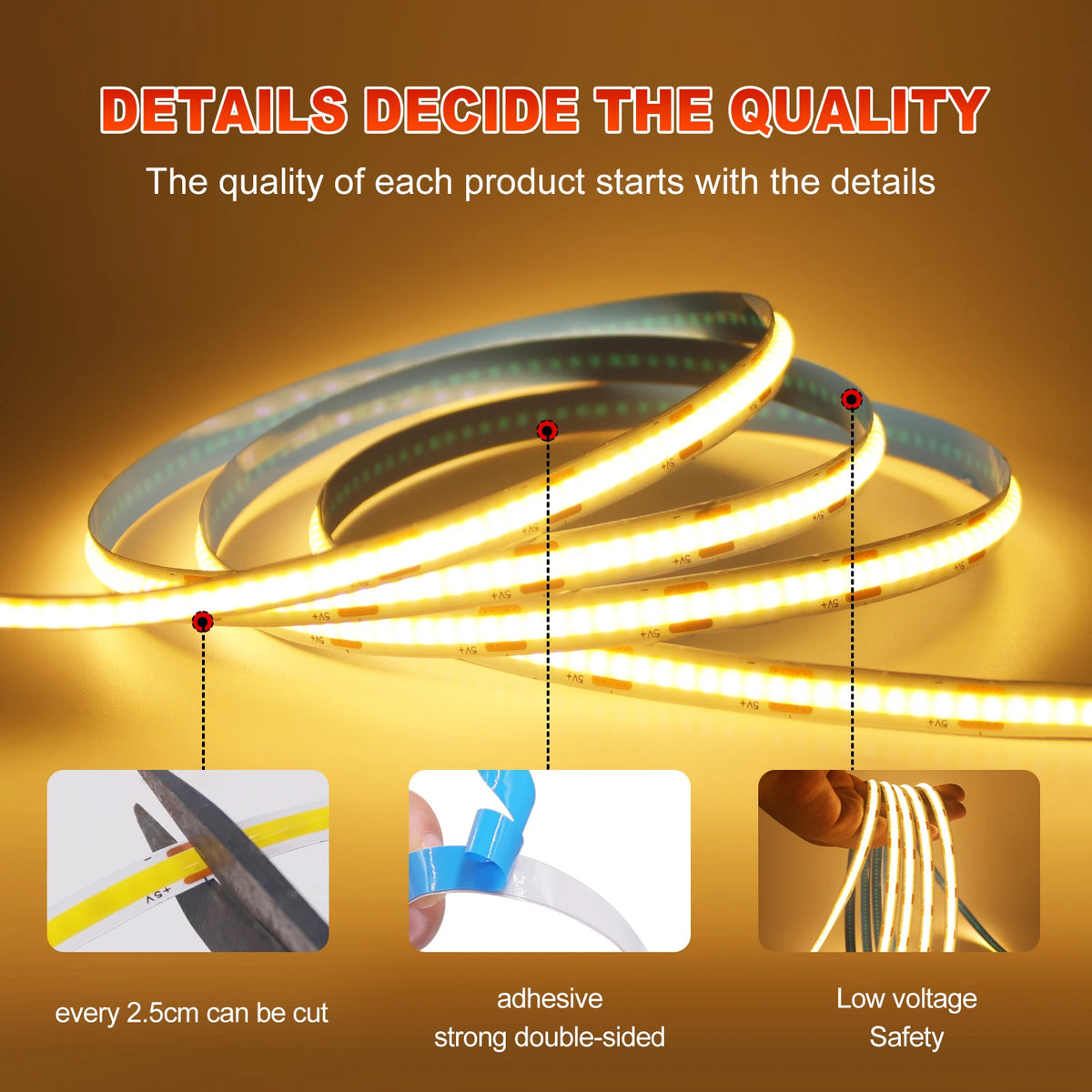 FanzyMarket 5V COB LED strip light with USB, dimmable touch sensor, flexible adhesive tape, green color, ideal for TV backlight.