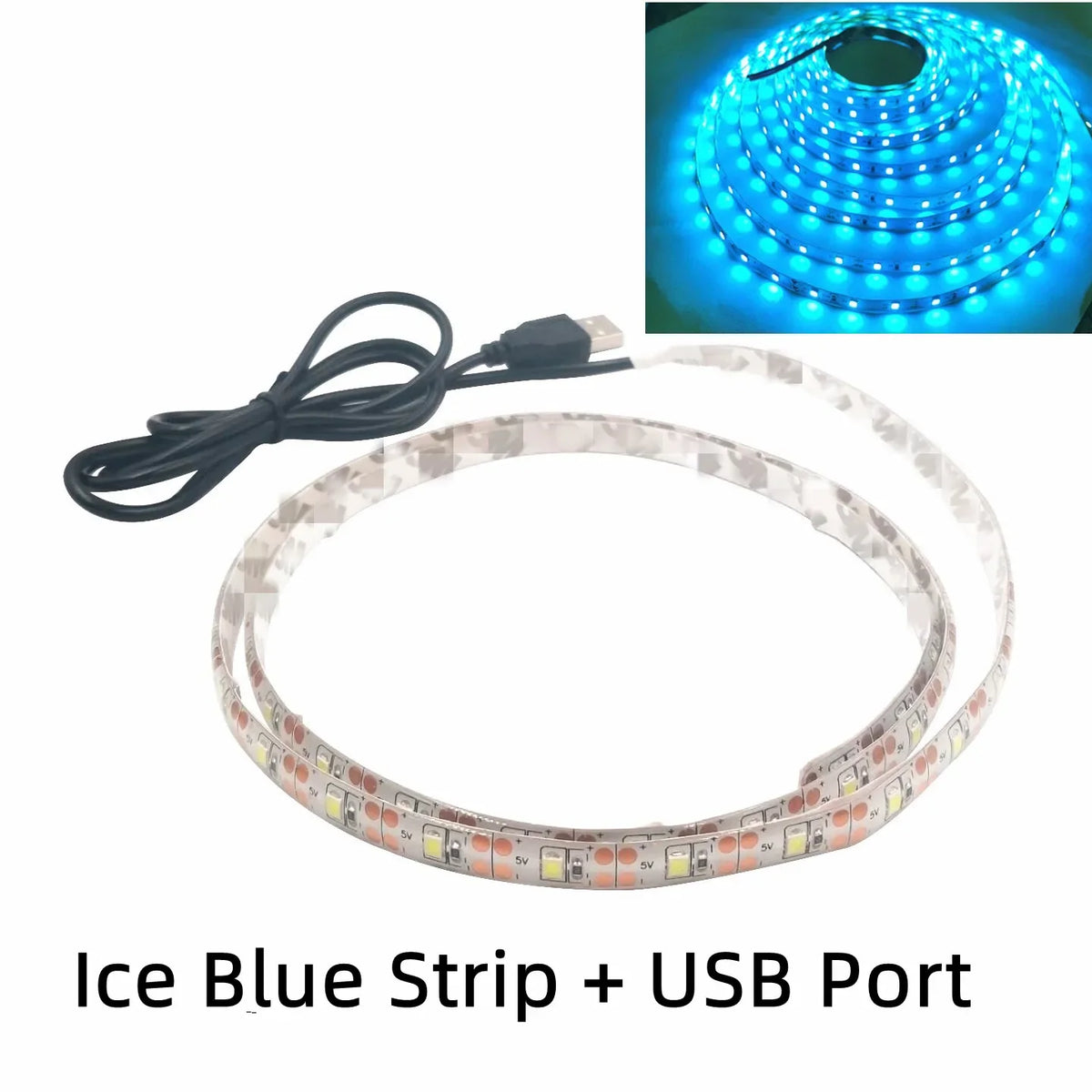 FanzyMarket 5V USB LED strip light in warm and cool white, waterproof, flexible tape for TV backlighting, 1m to 5m length.