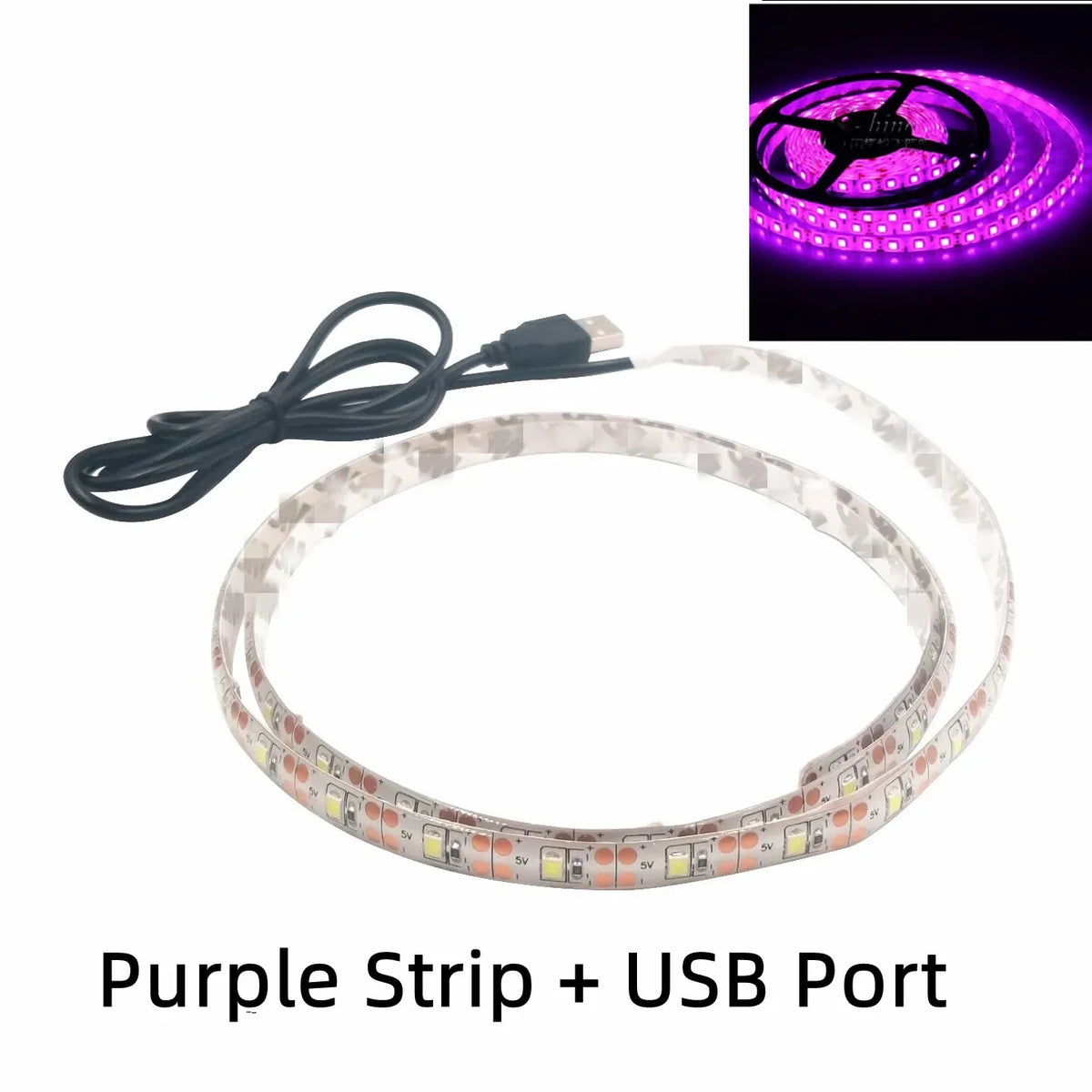 FanzyMarket 5V USB LED strip light in warm and cool white, waterproof, flexible, 1m to 5m length, for TV backlighting and decor.