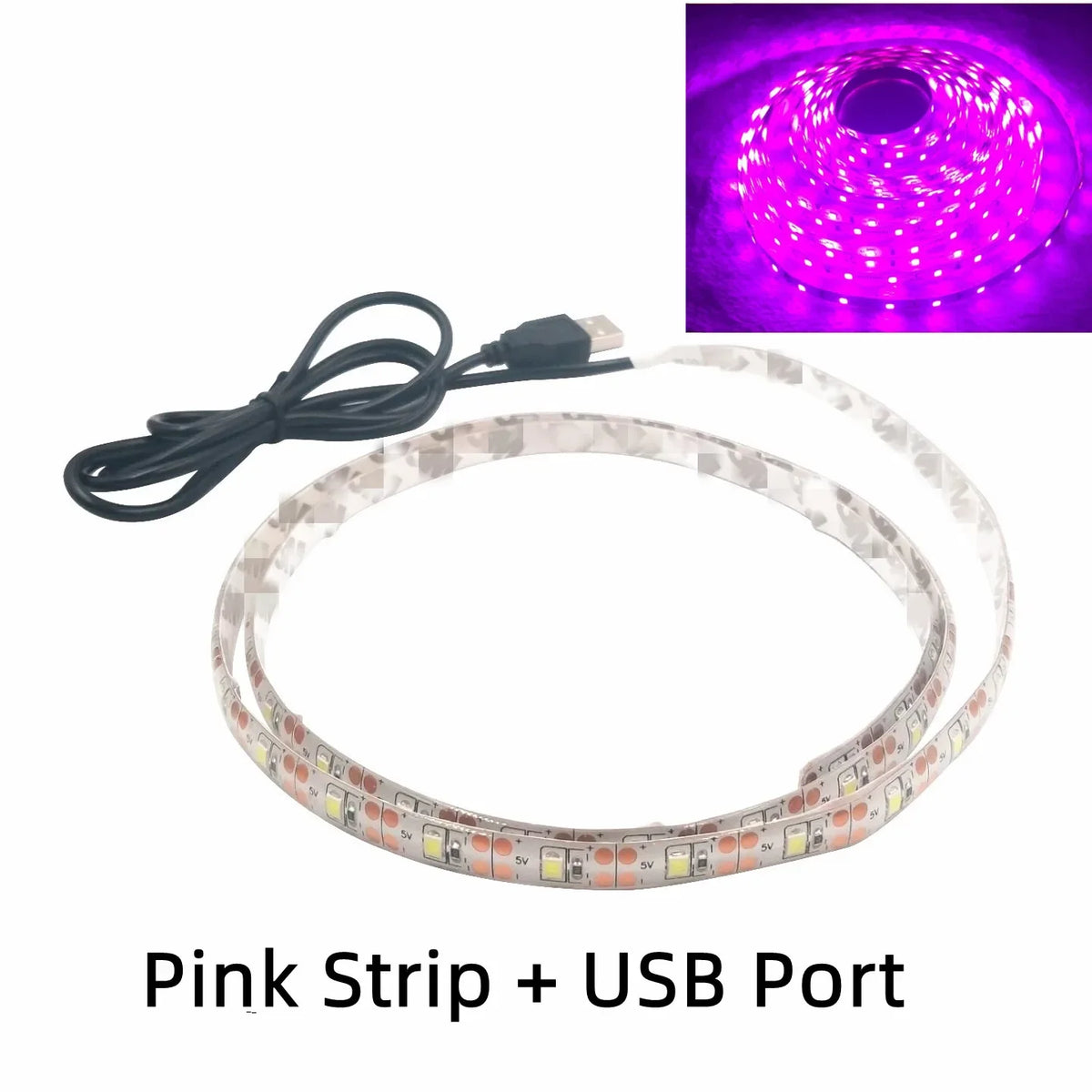 FanzyMarket 5V USB LED strip light in warm and cool white, waterproof, flexible tape for TV backlighting, available in 1m to 5m.