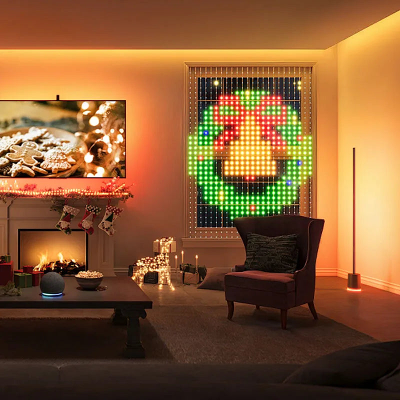 FanzyMarket 400 LED RGBIC smart curtain fairy lights, 2x2m, remote and app control, with music mode and holiday decor style.