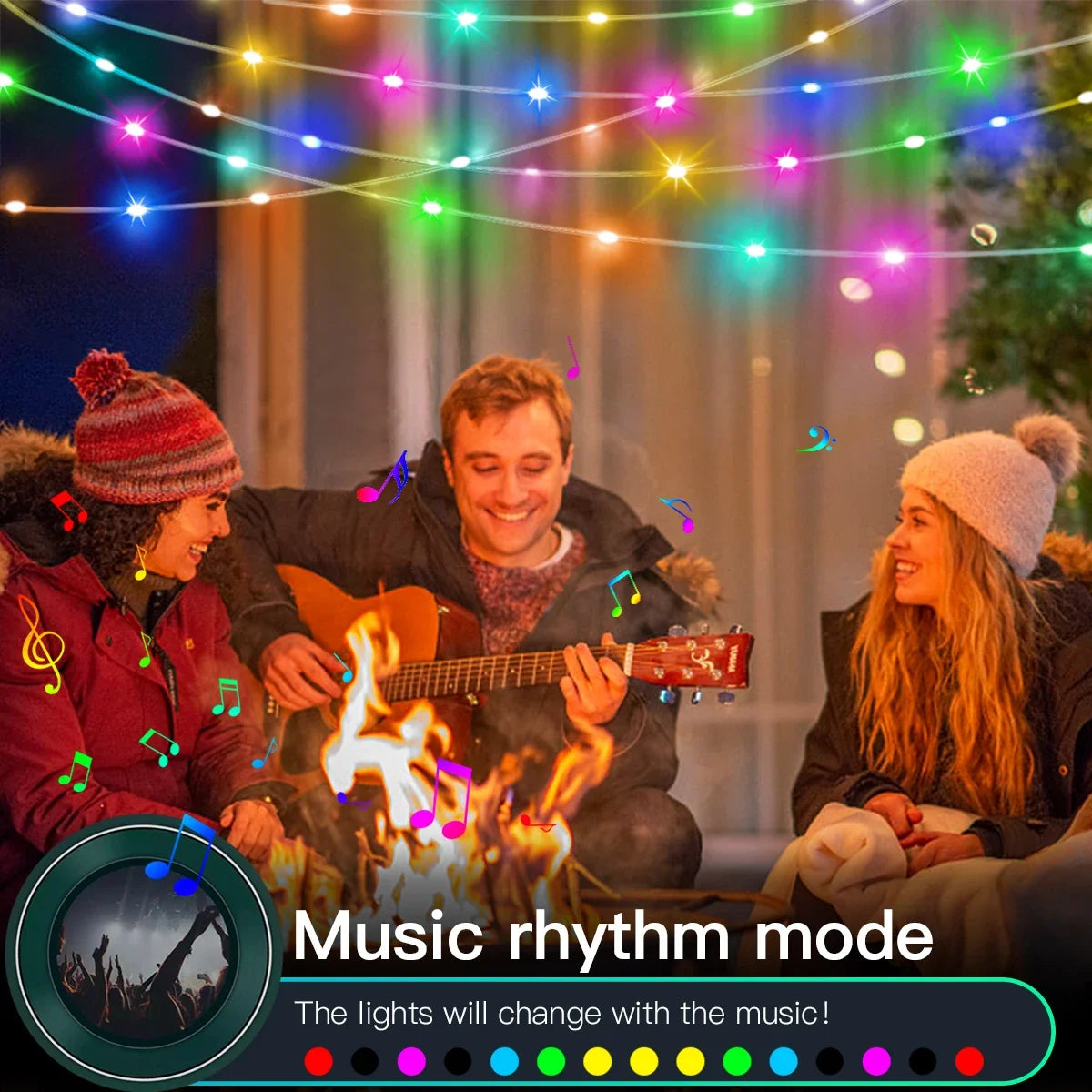 FanzyMarket 20m USB RGBIC LED string lights with waterproof fairy lights, Bluetooth app and IR remote for party and Christmas decor.
