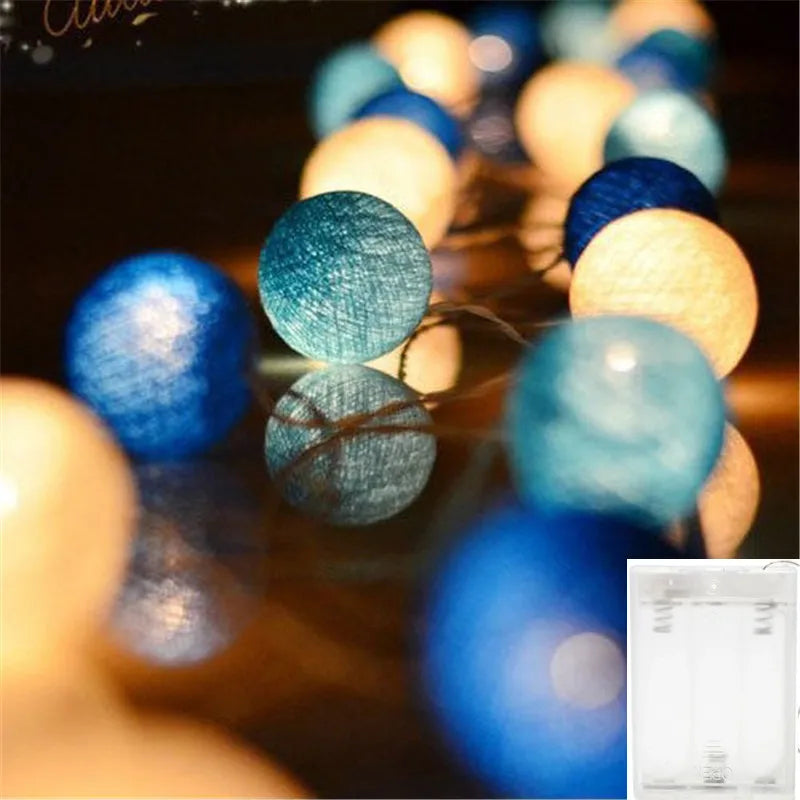 FanzyMarket 10/20/30 LED cotton ball string lights with USB and battery power, perfect for home, wedding, and holiday decor.