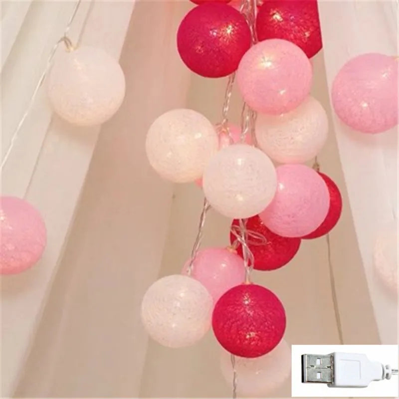 FanzyMarket cotton ball string lights with 10/20/30 LEDs, USB and battery-powered fairy lights for home, wedding, and holiday decor.