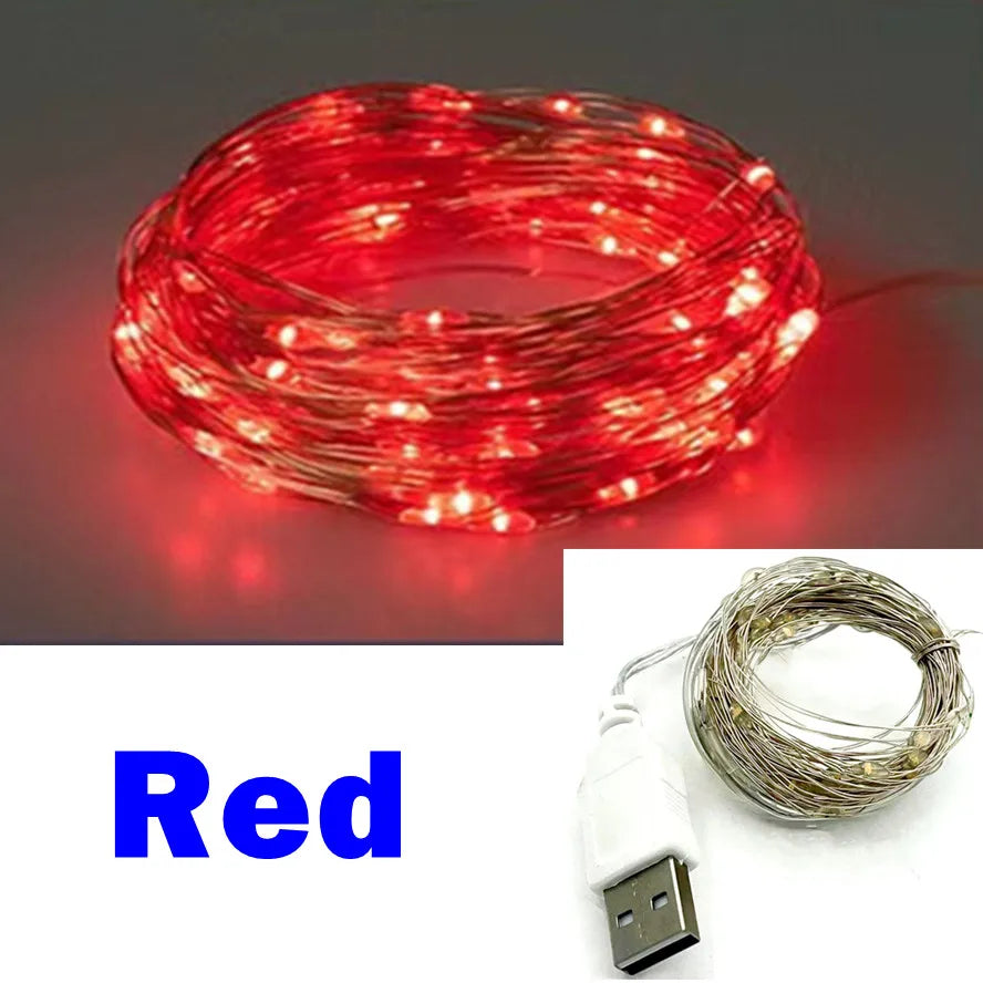 USB LED Copper & Silver Wire Fairy String Lights in blue