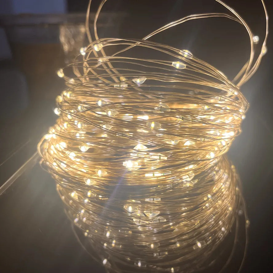 USB Powered Silver Wire Fairy Lights in purple