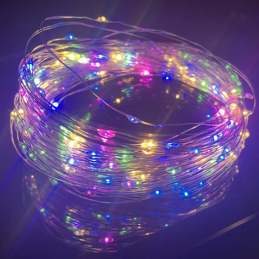 USB Powered Silver Wire Fairy Lights in blue